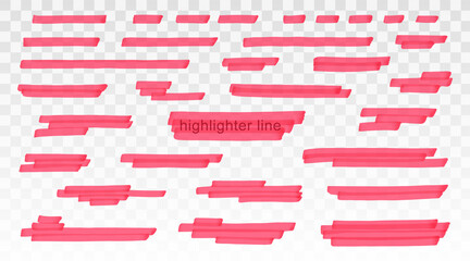 Fototapete - Red highlighter lines set isolated on transparent background. Marker pen highlight underline strokes. Vector hand drawn graphic stylish element