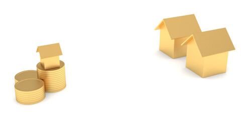 Poster - The growth of home savings real estate project home investment concept and gold. For a better future both in finance and housing. 3d rendering