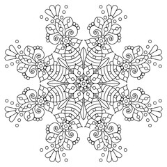 Wall Mural - Abstract mandala, centerpiece or whimsical snowflake line art design or coloring page
