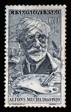 Stamp Printed In Czechoslovakia Shows A Portrait Of Alfons Maria Mucha (1860-1939), Painter, Stamp Day Series, Circa 1960