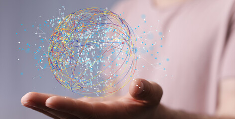 Fototapete - Data cloud storage network from lines, triangles and particle style design.