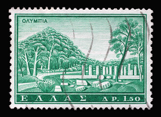 Stamp printed in Greece shows Olympia, Sanctuary of Ancient Greece in Elis, Ancient Greek Monument, circa 1961