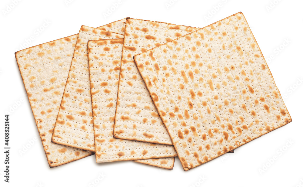 Jewish flatbread matza for Passover on white background