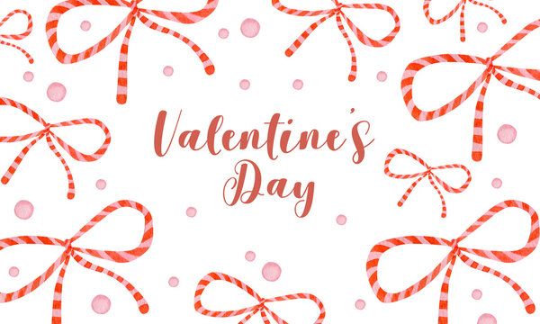 Watercolor valentine's day background made of red bows.