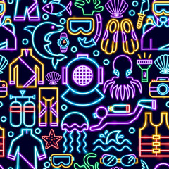 Poster - Diving Seamless Neon Pattern