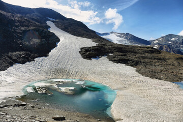 Sticker - View of blue lagoonon the way to Col de la Lose in Vanoise national park, french alps