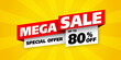 Sale banner template design with comic background , Big sale special up to 80% off. Super Sale, end of season special offer banner. vector illustration. mega sale