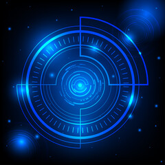 Wall Mural - Abstract Blue Glow Technology Circle Shining On Infinite Space Background Elements Of Futuristic Digital Technology Sci-Fi User Interface Vector Illustration.
