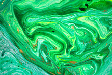 Green And Yellow Marble Abstract Acrylic Background. Marbling Artwork Texture. Agate Ripple Pattern. Gold Powder.