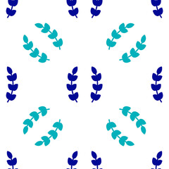 Poster - Blue Laurel wreath icon isolated seamless pattern on white background. Triumph symbol. Vector.