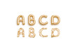 Inflated, deflated gold A B C D letters, balloon font