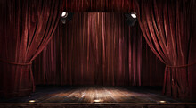 Magic Theater Stage Red Curtains Show Spotlight.