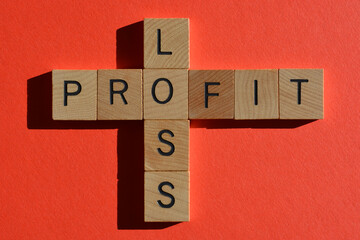 Poster - Profit, Loss, crossword isolated on red background