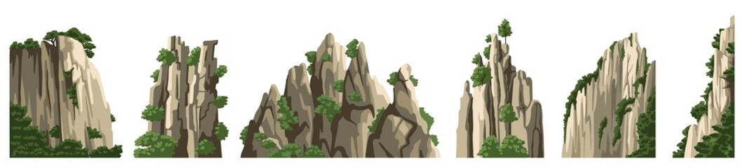 Wall Mural - Mountains vector elements. Rocks, hills, stones isolated on white background. Asian landscape.