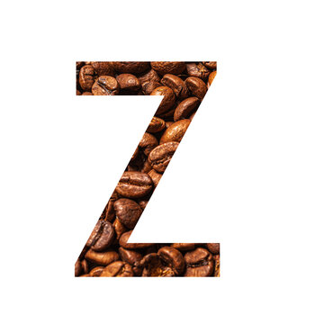 Letter Z made from coffee beans isolated on white background.