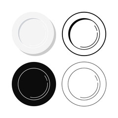 Wall Mural - Empty plate icon set vector illustration isolated on white background. Top view classic clean dinner plate icon in flat, line art, simple design.