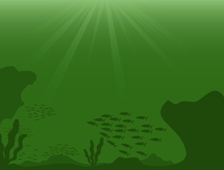 Leinwandbilder - Green background with underwater background and fishes