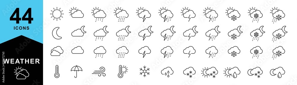 Weather forecast  icon in line style, outline web icon set, vector illustration - obrazy, fototapety, plakaty 