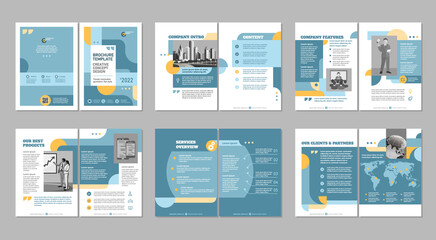 Canvas Print - Brochure creative design. Multipurpose template, include cover, back and inside pages. Trendy minimalist flat geometric design. Vertical a4 format.