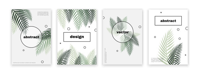 Wall Mural - Covers set with palm leaves and geometric elements. Vector template for placards, banners, flyers and presentations.