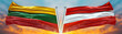 Austria Flag and Lithuania flag waving with texture sky Cloud and sunset Double flag