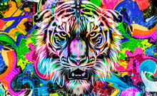 Angry Tiger In Colorful Paint Splashes