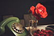 Rose is red. Telephone is retro. Raspberry are sweet. Call for love, Valentine day. 