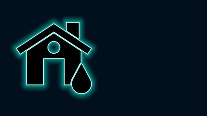 Sticker - Glowing neon line House flood icon isolated on black background. Home flooding under water. Insurance concept. Security, safety, protection, protect concept. 4K Video motion graphic animation