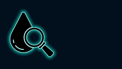 Canvas Print - Glowing neon line Drop and magnifying glass icon isolated on black background. 4K Video motion graphic animation