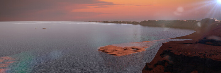 Wall Mural - liquid water in early martian landscape, jezero crater on ancient planet mars