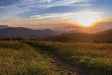 Fototapeta Krajobraz - Appalachian Trail at sunset, view from Max Patch bald over the Great Smoky Mountains