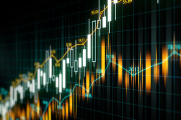 Poster - Glowing digital stock chart with index grid.