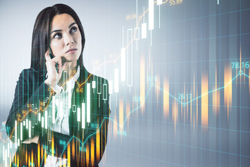 Aufkleber - Businesswoman looking on stock analytics interface
