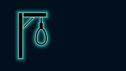 Poster - Glowing neon line Gallows rope loop hanging icon isolated on black background. Rope tied into noose. Suicide, hanging or lynching. 4K Video motion graphic animation