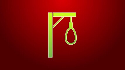 Poster - Green line Gallows rope loop hanging icon isolated on red background. Rope tied into noose. Suicide, hanging or lynching. 4K Video motion graphic animation