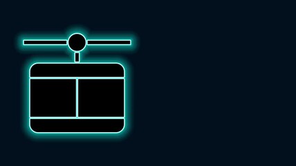 Poster - Glowing neon line Cable car icon isolated on black background. Funicular sign. 4K Video motion graphic animation