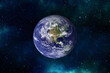 © britaseifert - 3d rendering: Planet Earth in outer space. Imaginary view of planet earth in a star fieldf