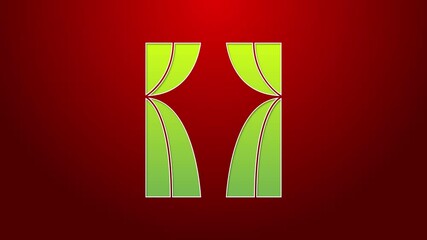 Poster - Green line Circus curtain raises icon isolated on red background. For theater or opera scene backdrop, concert grand opening or cinema premiere. 4K Video motion graphic animation