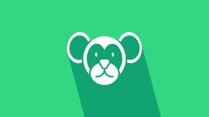 Poster - White Monkey icon isolated on green background. Animal symbol. 4K Video motion graphic animation