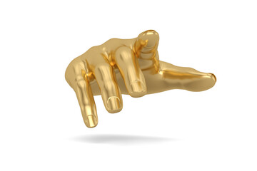 Gold hand Isolated On White Background, 3D rendering. 3D illustration.