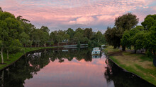 A Pink Sunset Over The River Torrens In Adelaide South Australian On January 25th 2021