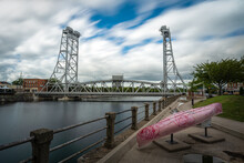 Bridge 13 Over The Welland Canal With A Pink Canoe And Clouds In The Sky
