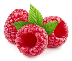 Wall Mural - Raspberri berry with leaves isolated on white background