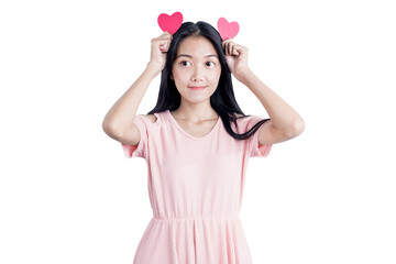 Sticker - Asian woman holding red hearts