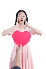 Wall Mural - Asian woman receive red hearts