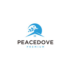 Home logo with Dove bird carrying olive branch as a peace Inspiration Premium Vector