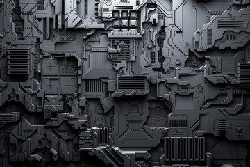 Poster - 3d illustration of a realistic model of a robot or black cyber armor. Close-up equipment for mining crypto-bitcoin; ether. Video cards; motherboards