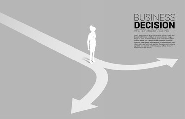 Poster - Silhouette of businesswoman standing at crossroad. Concept of time to make decision in business direction