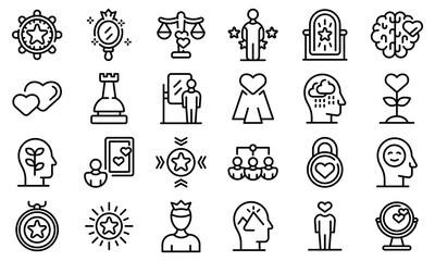 Poster - Self-esteem icons set. Outline set of self-esteem vector icons for web design isolated on white background