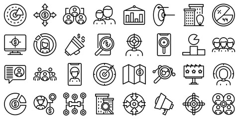 Poster - Target audience icons set. Outline set of target audience vector icons for web design isolated on white background